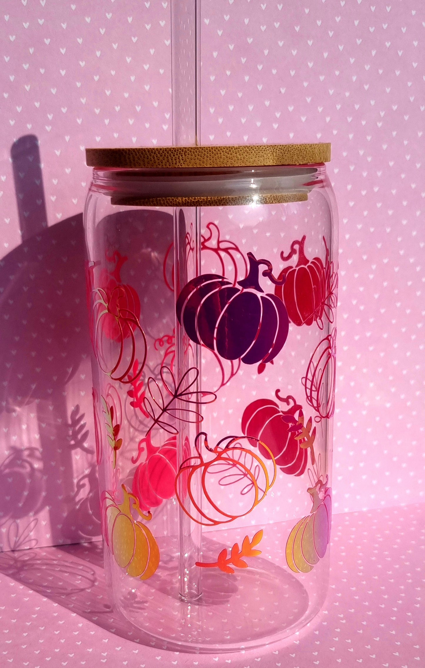 Metallic Pumpkin Print Glass Cup 500ml