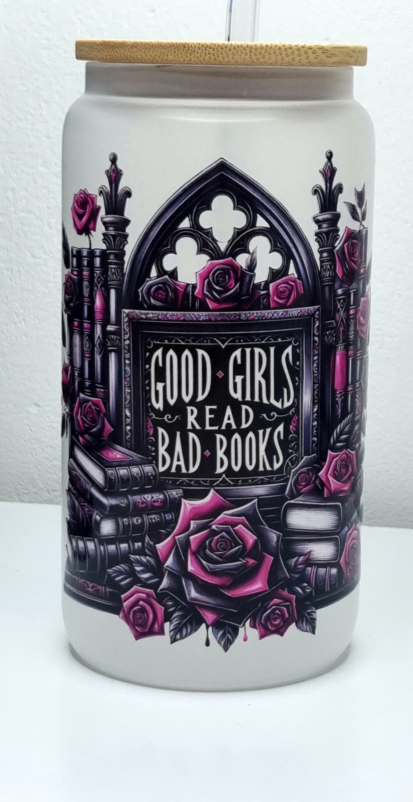 Good Girls Bookclub Pink Frosted Glass Cup 500ml