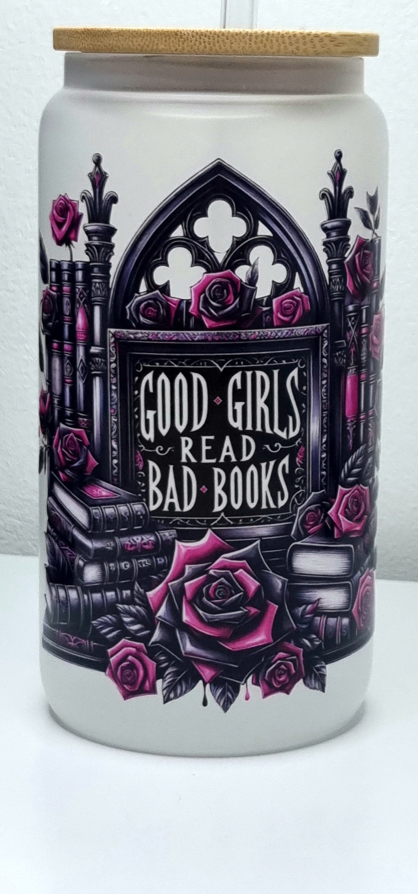 Good Girls Bookclub Pink Frosted Glass Cup 500ml
