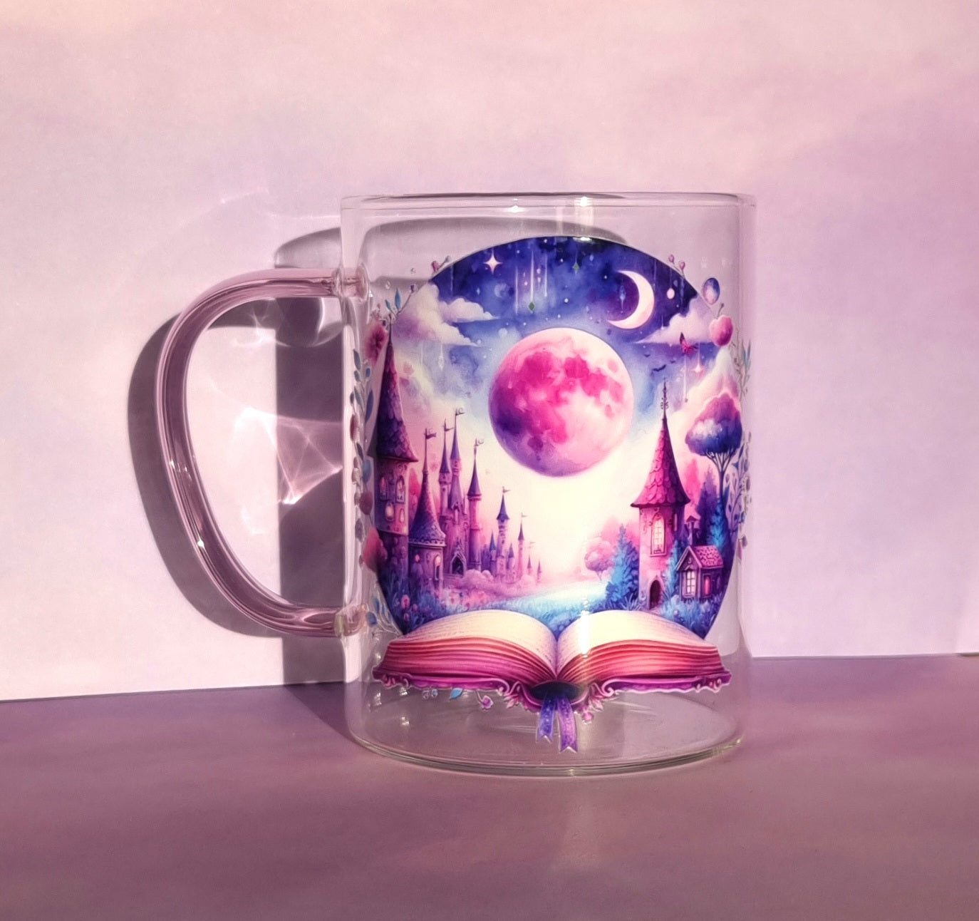Fairytale Dreams Glass Mug with pink handle