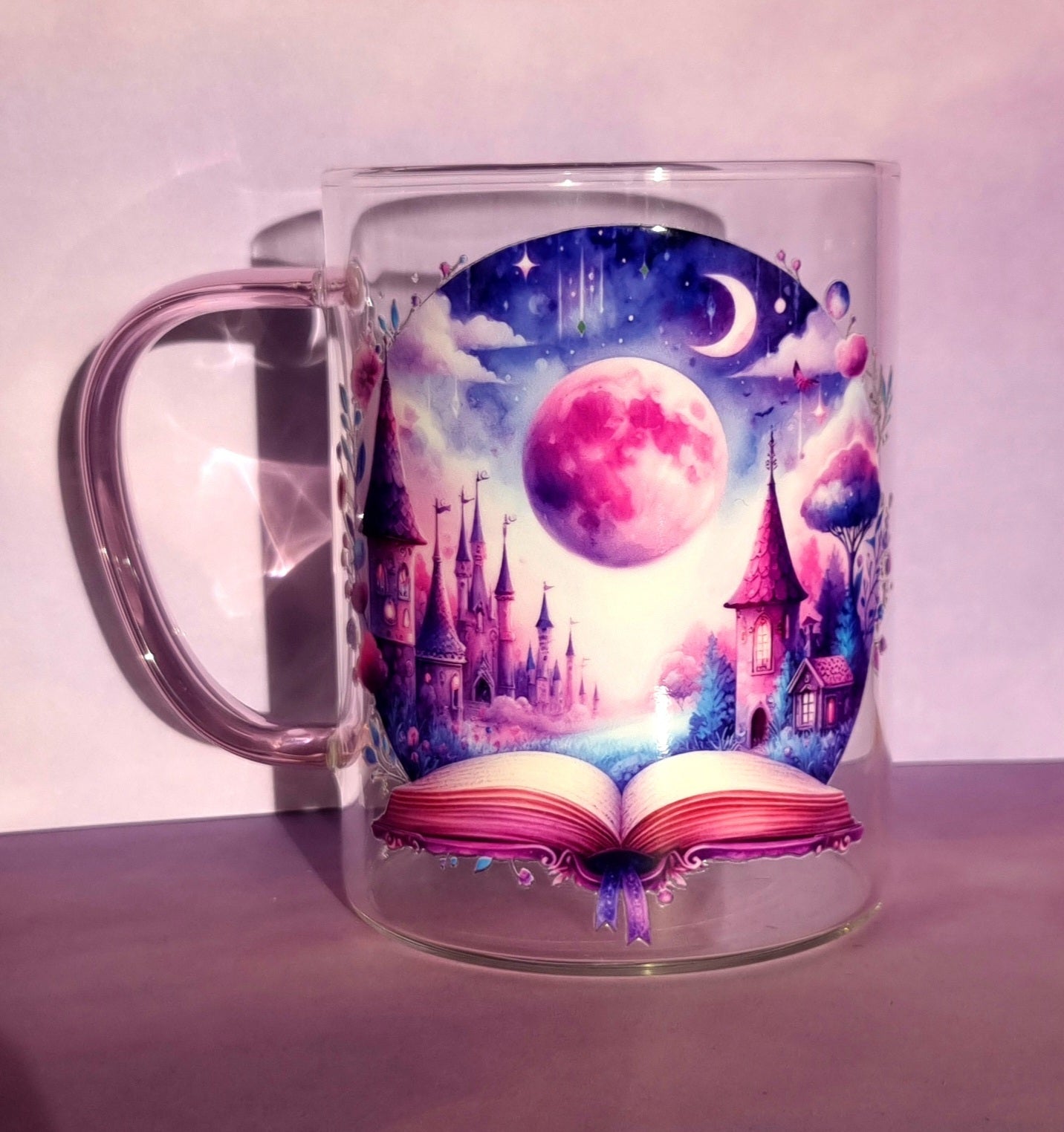 Fairytale Dreams Glass Mug with pink handle
