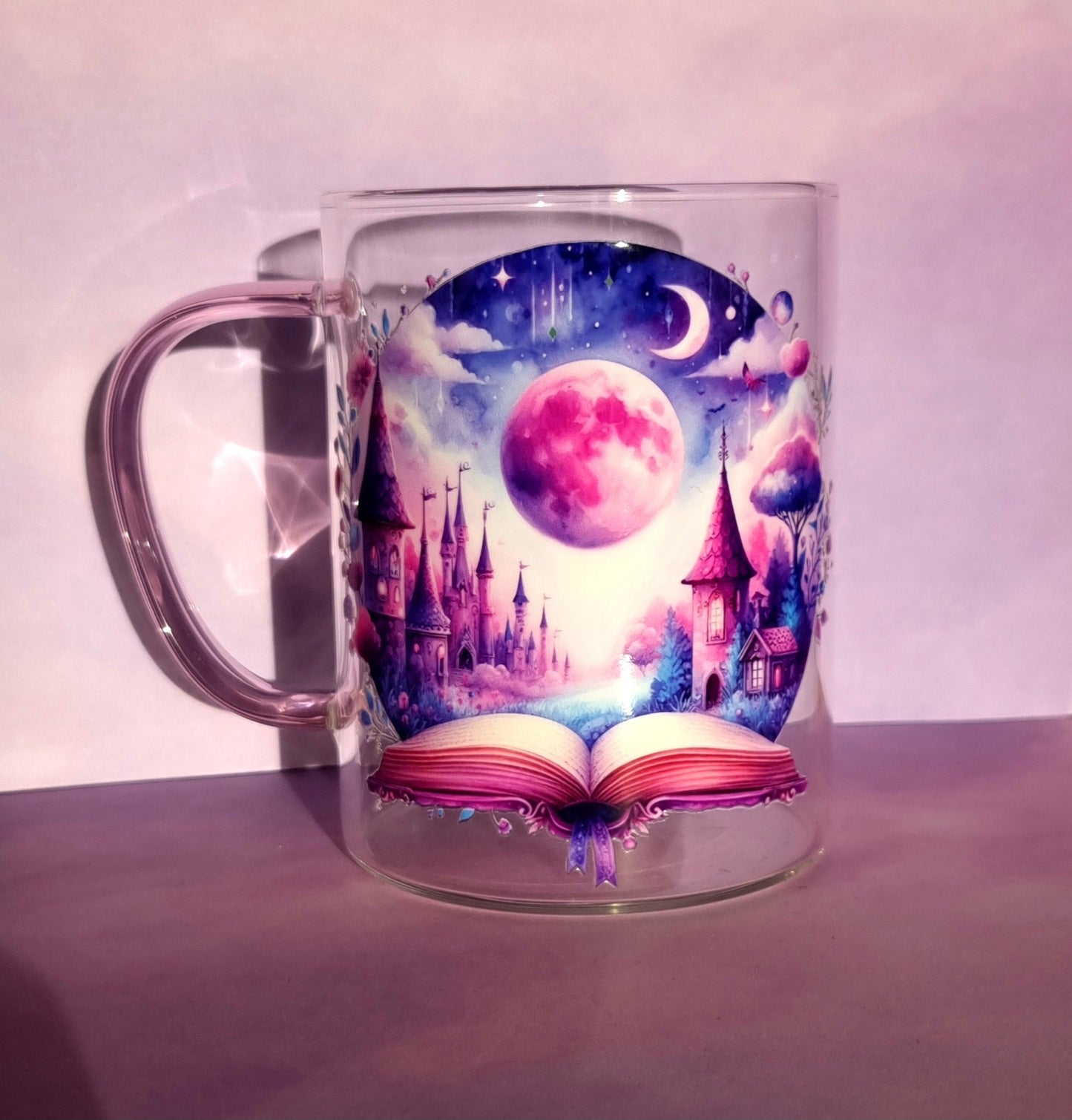 Fairytale Dreams Glass Mug with pink handle