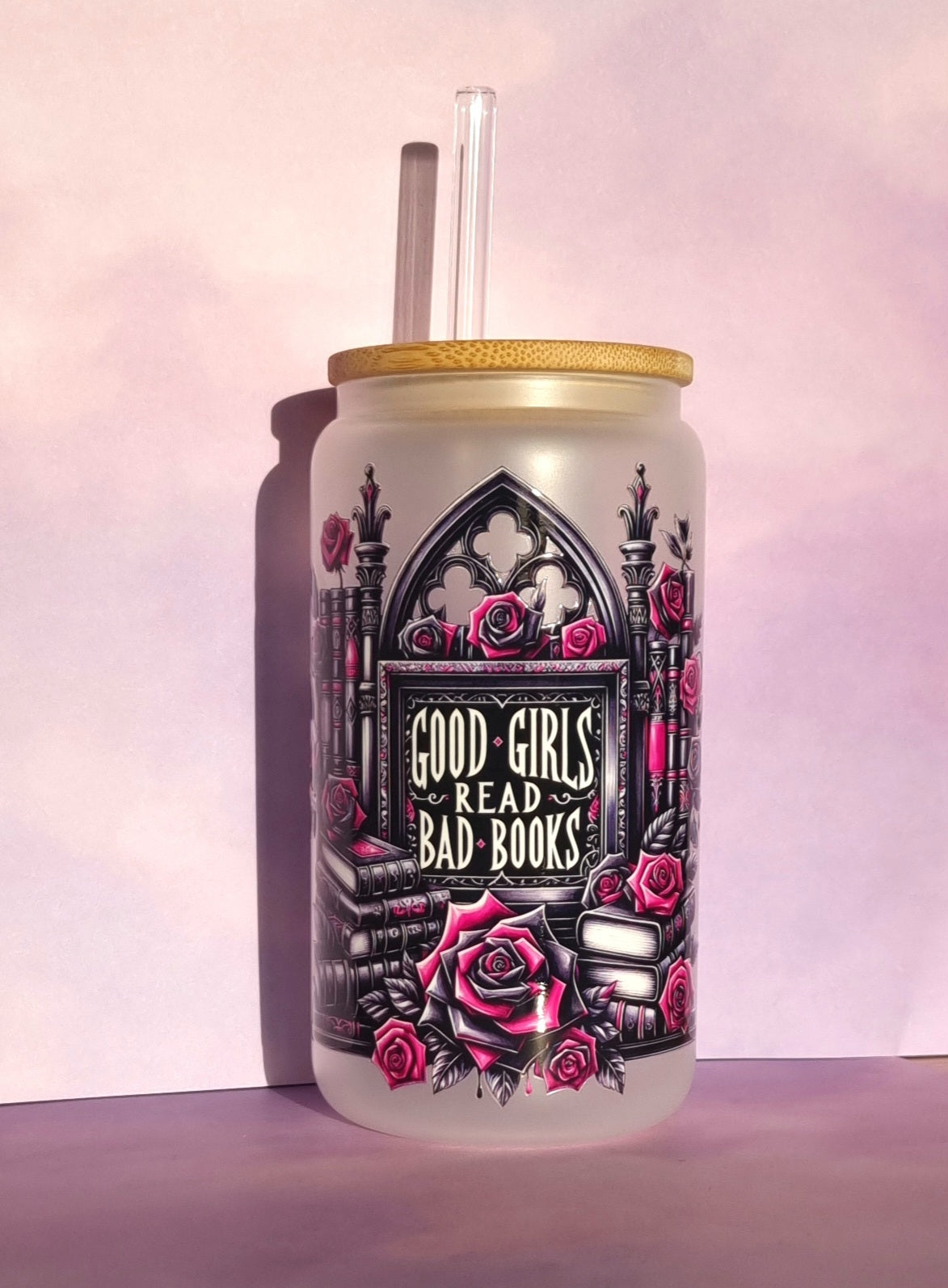 Good Girls Bookclub Pink Frosted Glass Cup 500ml