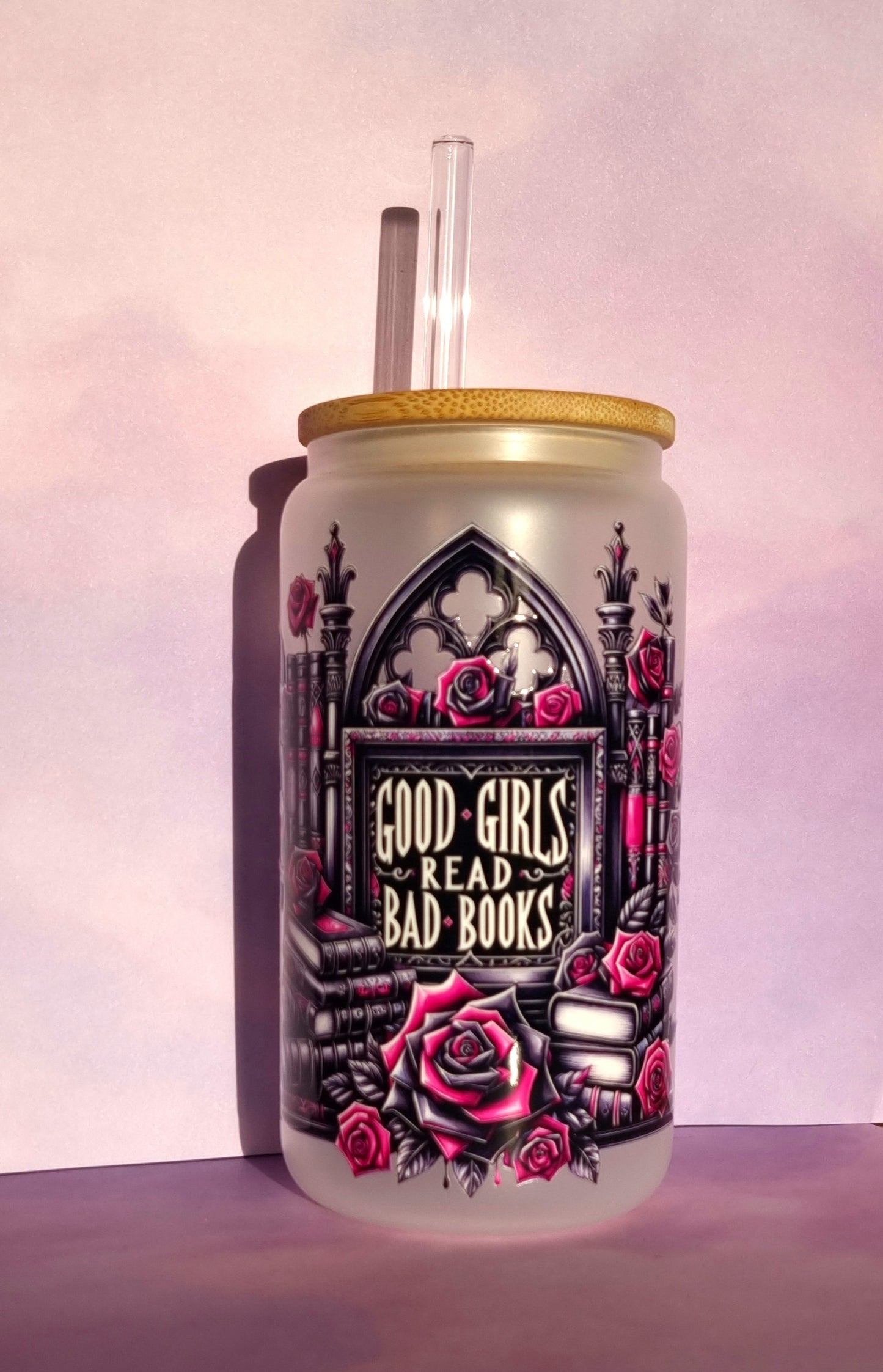 Good Girls Bookclub Pink Frosted Glass Cup 500ml