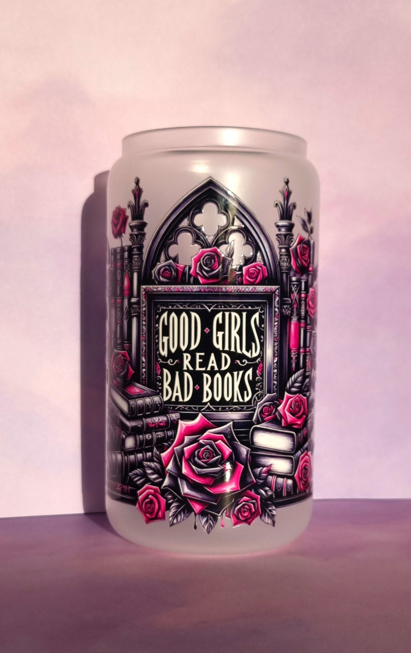 Good Girls Bookclub Pink Frosted Glass Cup 500ml