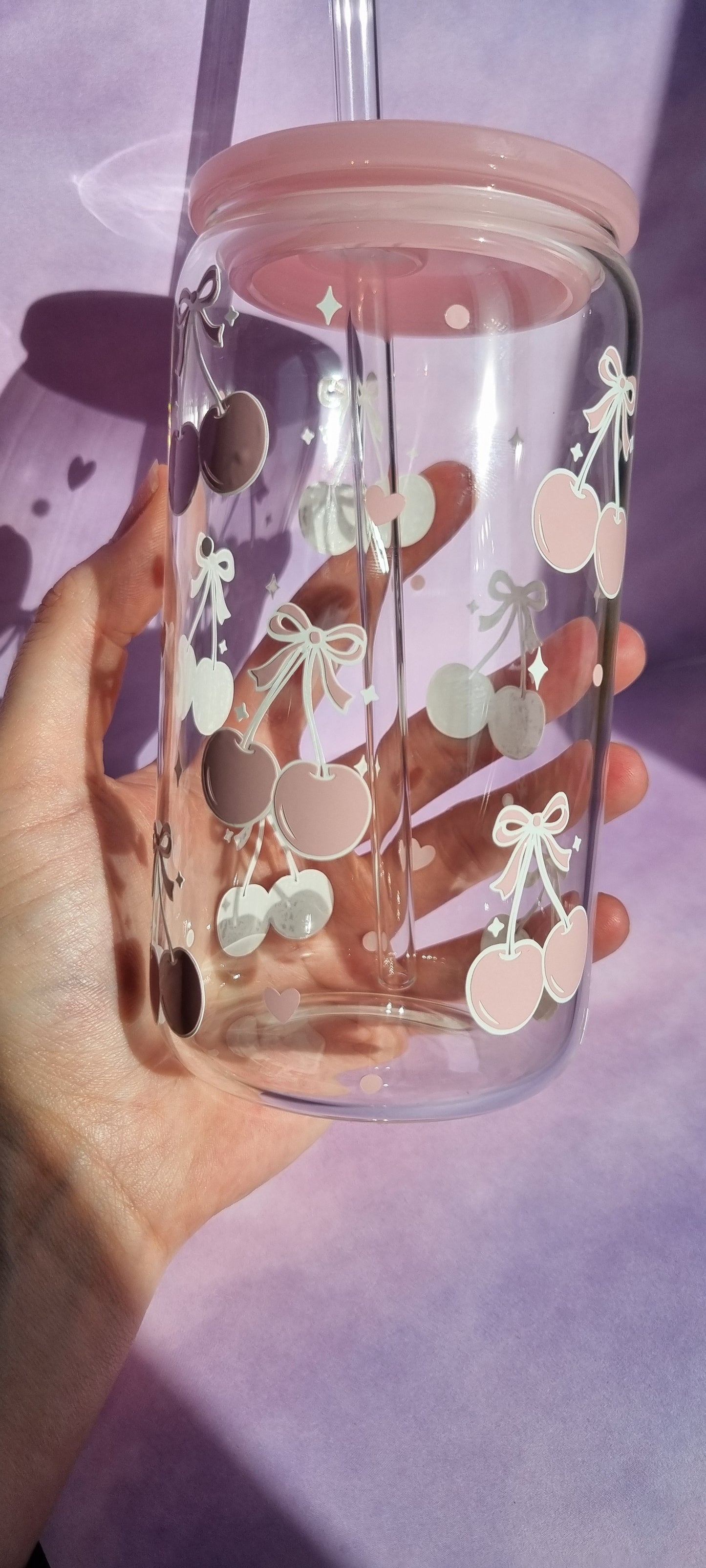 Bow Cherry Pink Glass Cup 500ml