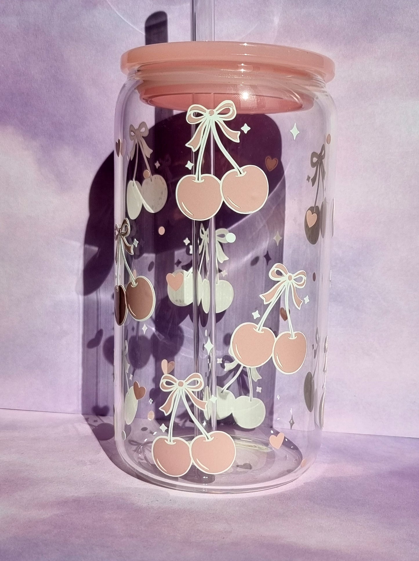 Bow Cherry Pink Glass Cup 500ml