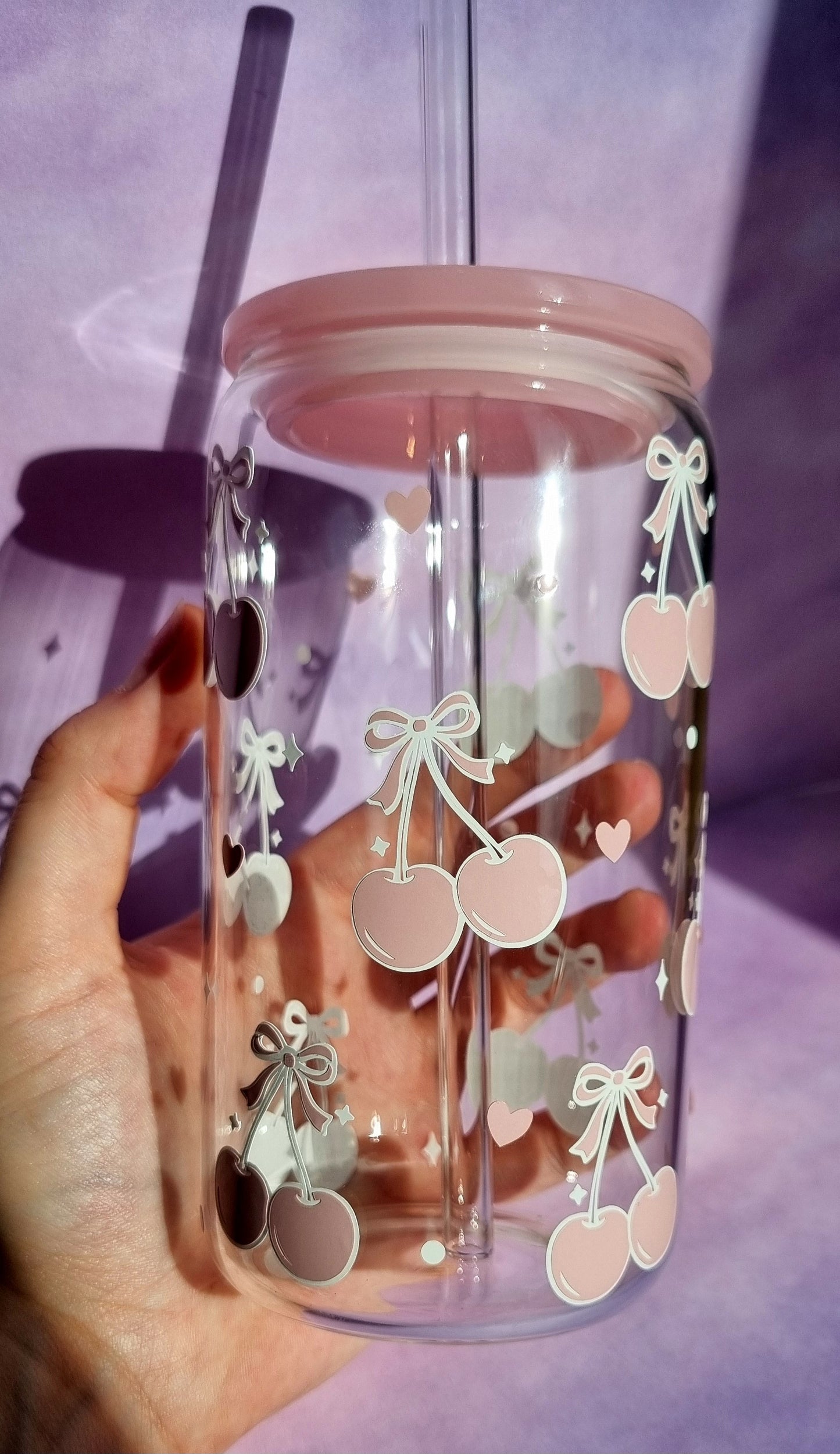 Bow Cherry Pink Glass Cup 500ml