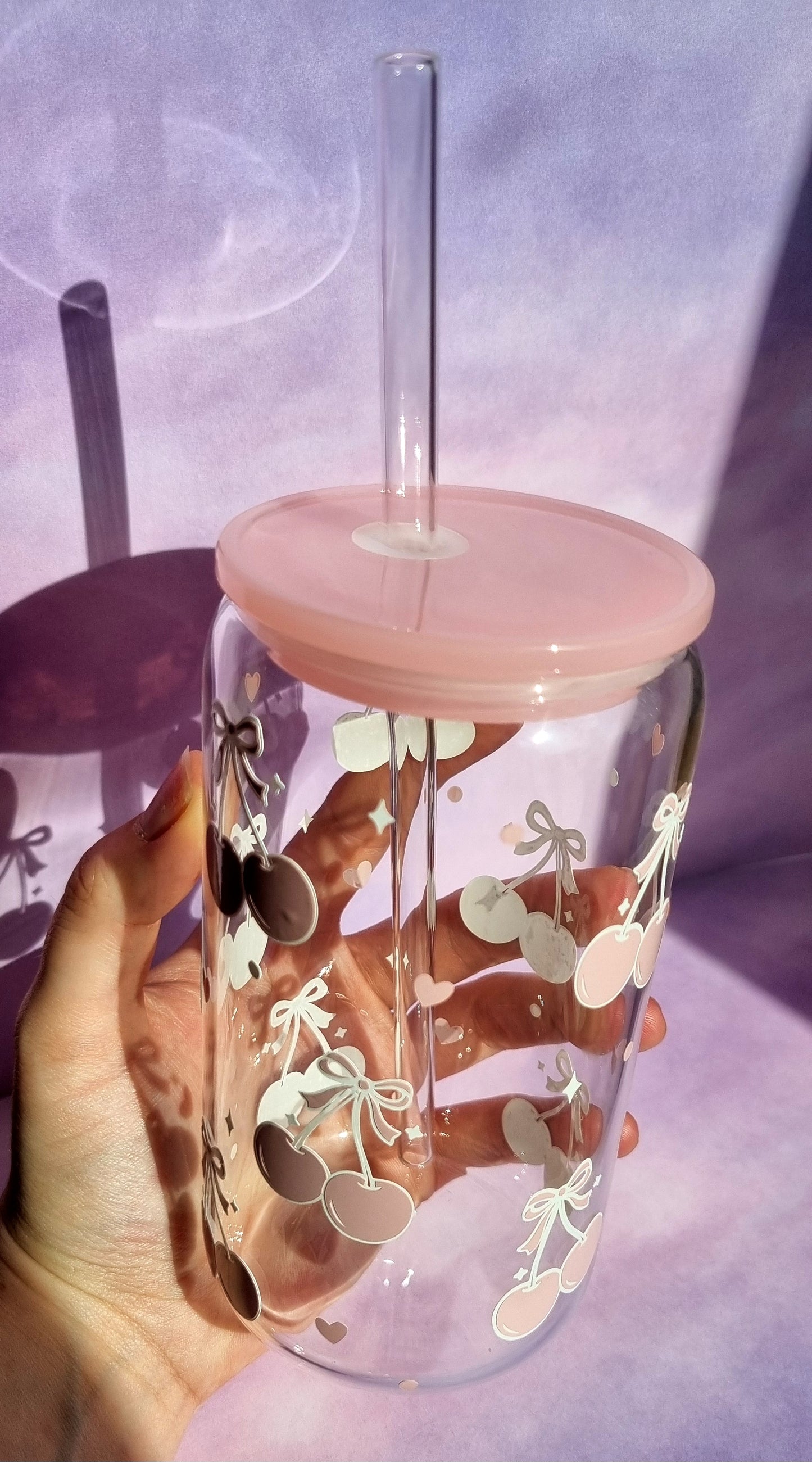 Bow Cherry Pink Glass Cup 500ml