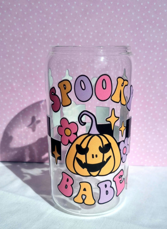 Spooky Babe Print Glass Cup 500ml - IMPERFECT