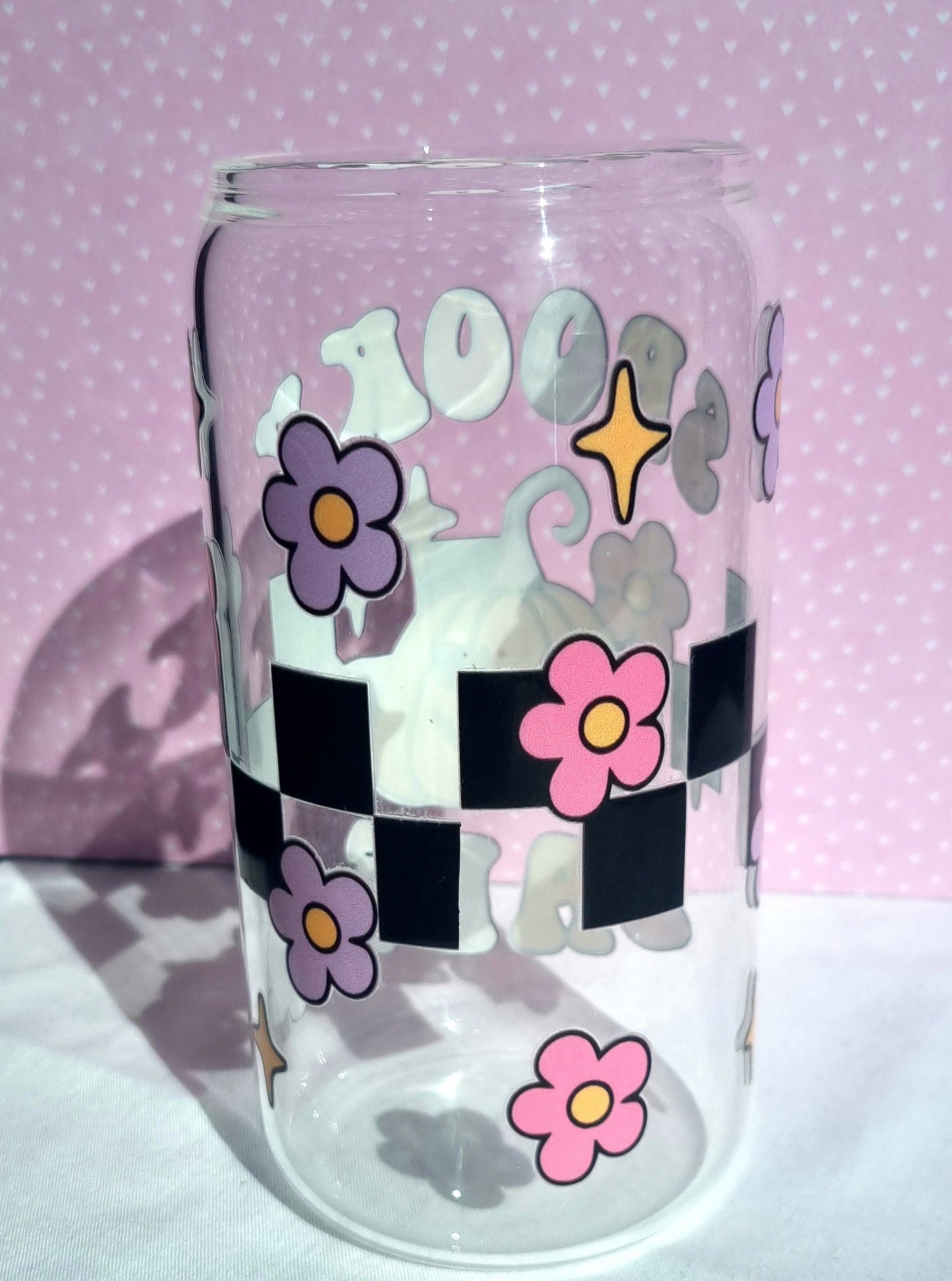 Spooky Babe Print Glass Cup 500ml - IMPERFECT