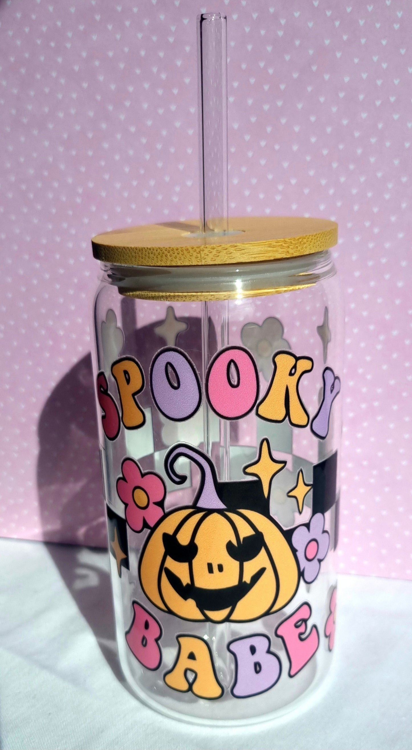 Spooky Babe Print Glass Cup 500ml - IMPERFECT