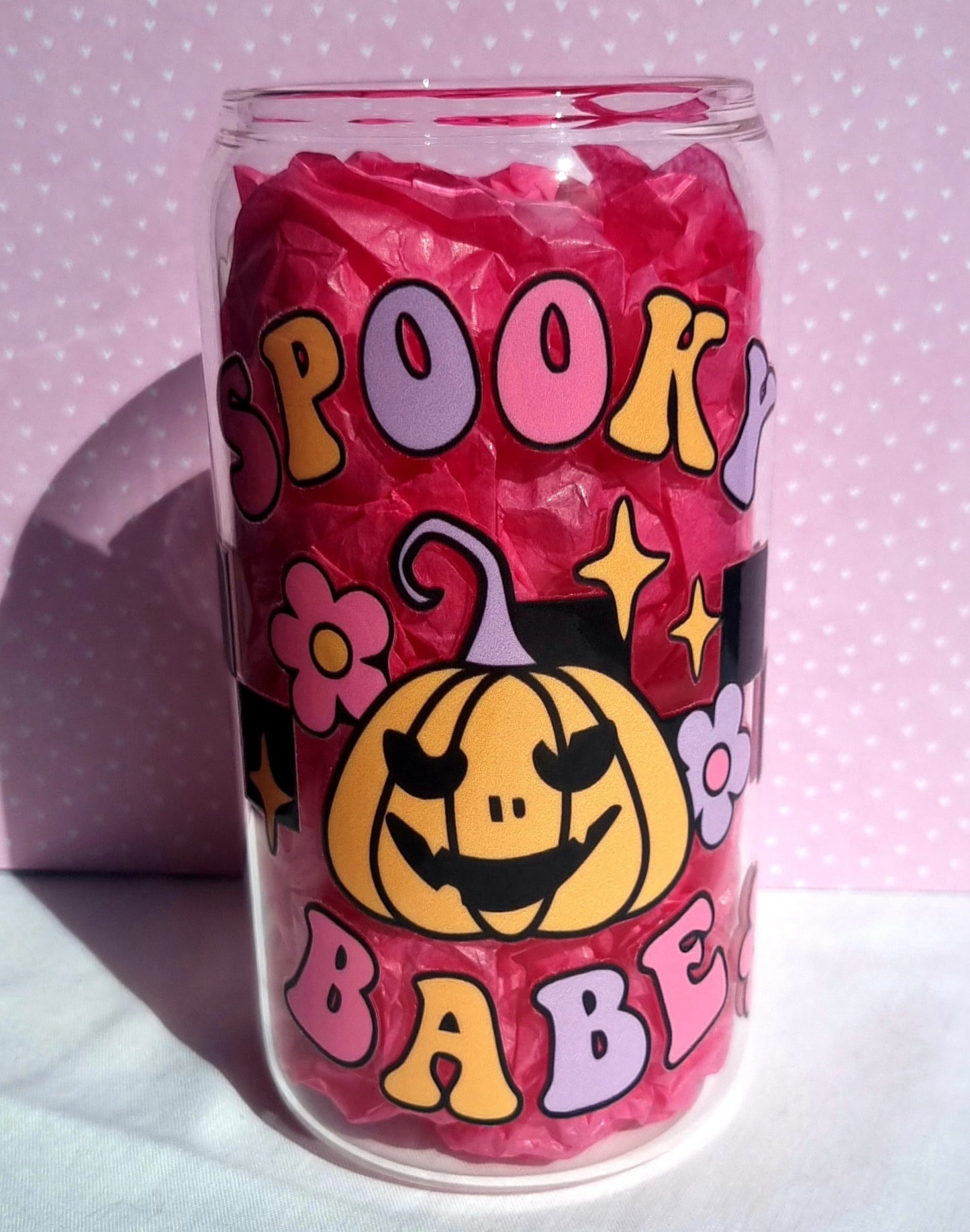 Spooky Babe Print Glass Cup 500ml - IMPERFECT