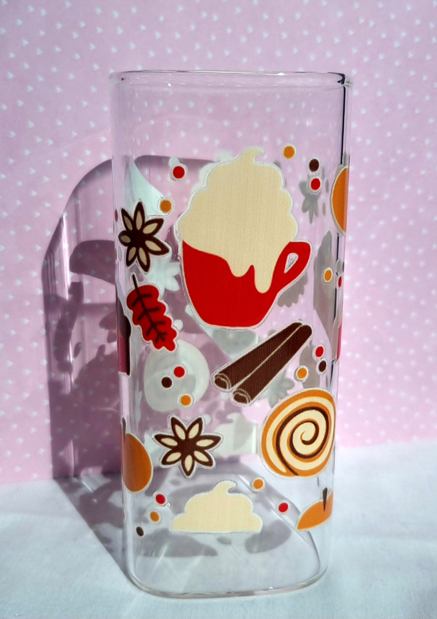 Autumn Sweet Treats Print Square Glass Cup 330ml - IMPERFECT