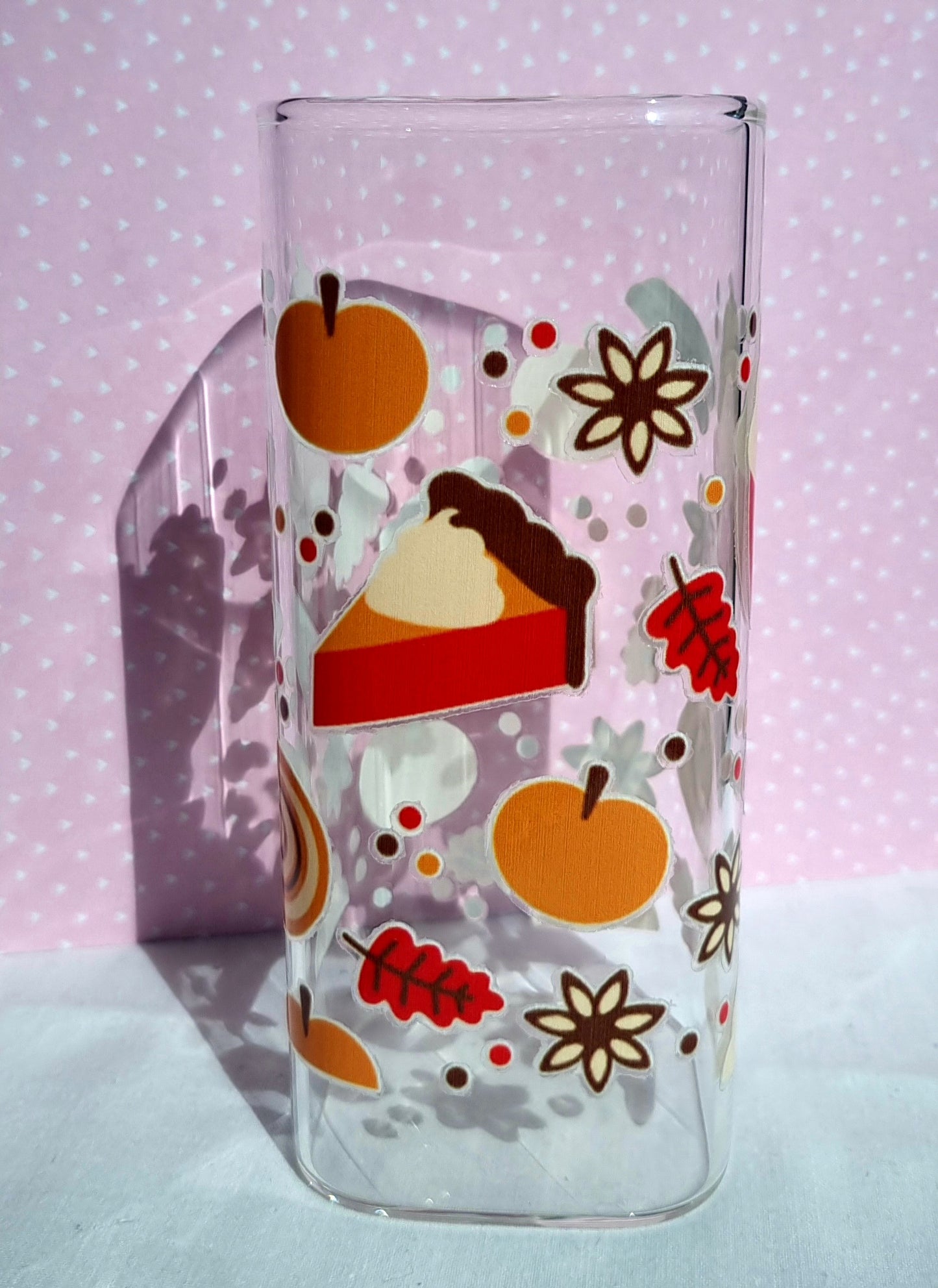 Autumn Sweet Treats Print Square Glass Cup 330ml - IMPERFECT