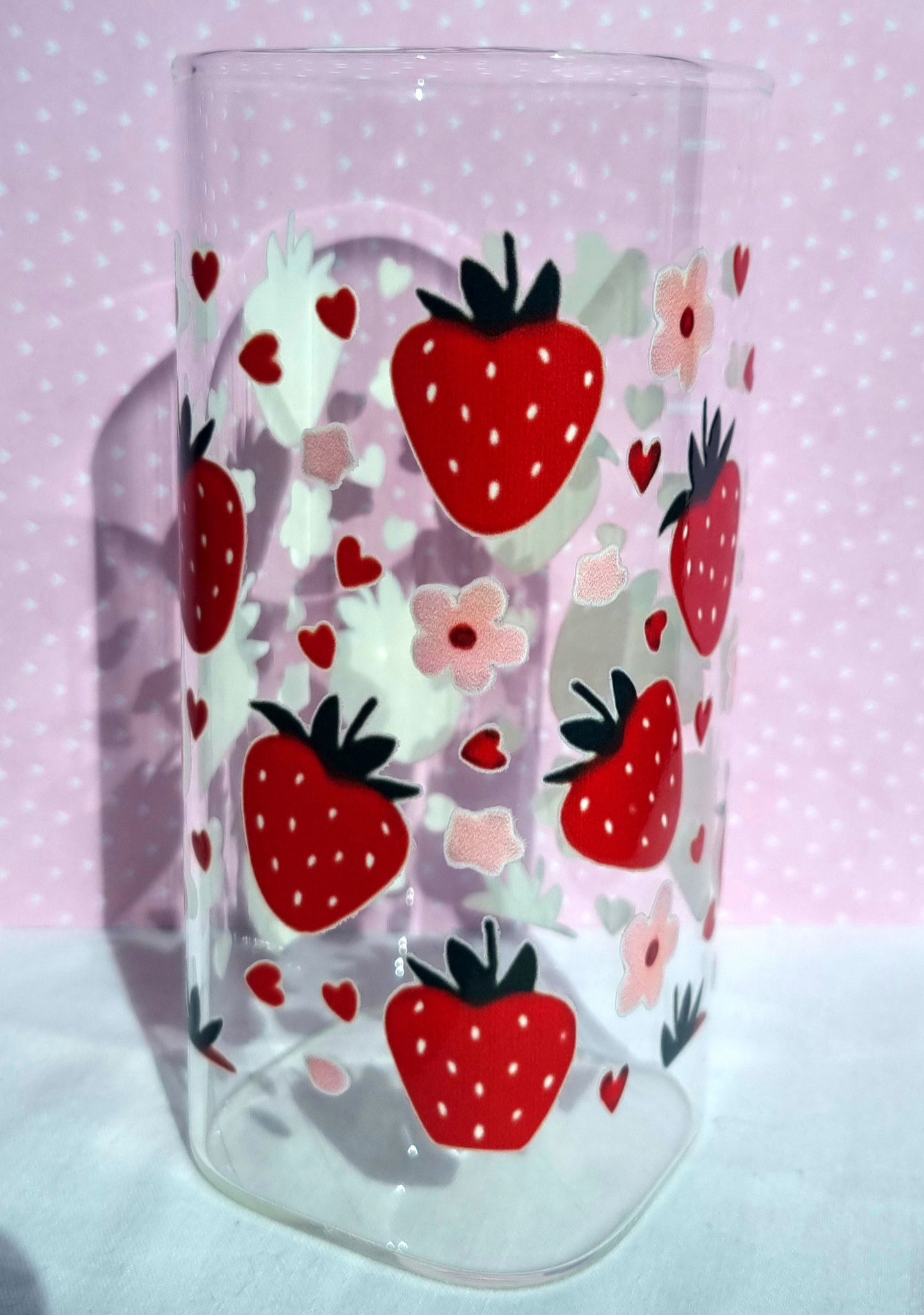 Strawberry Print Square Glass Cup 330ml