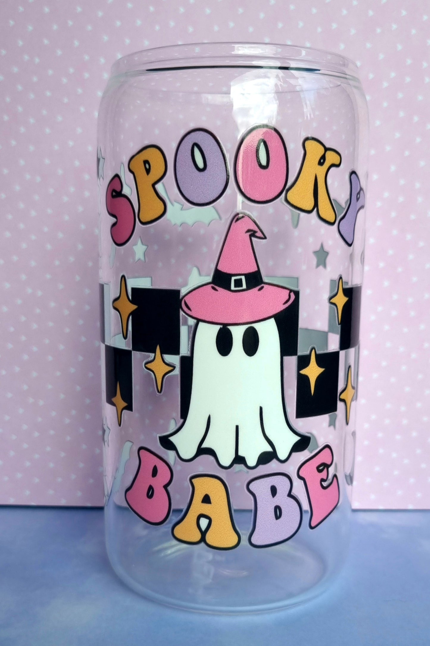 Spooky Babe Ghost Print Glass Cup 500ml