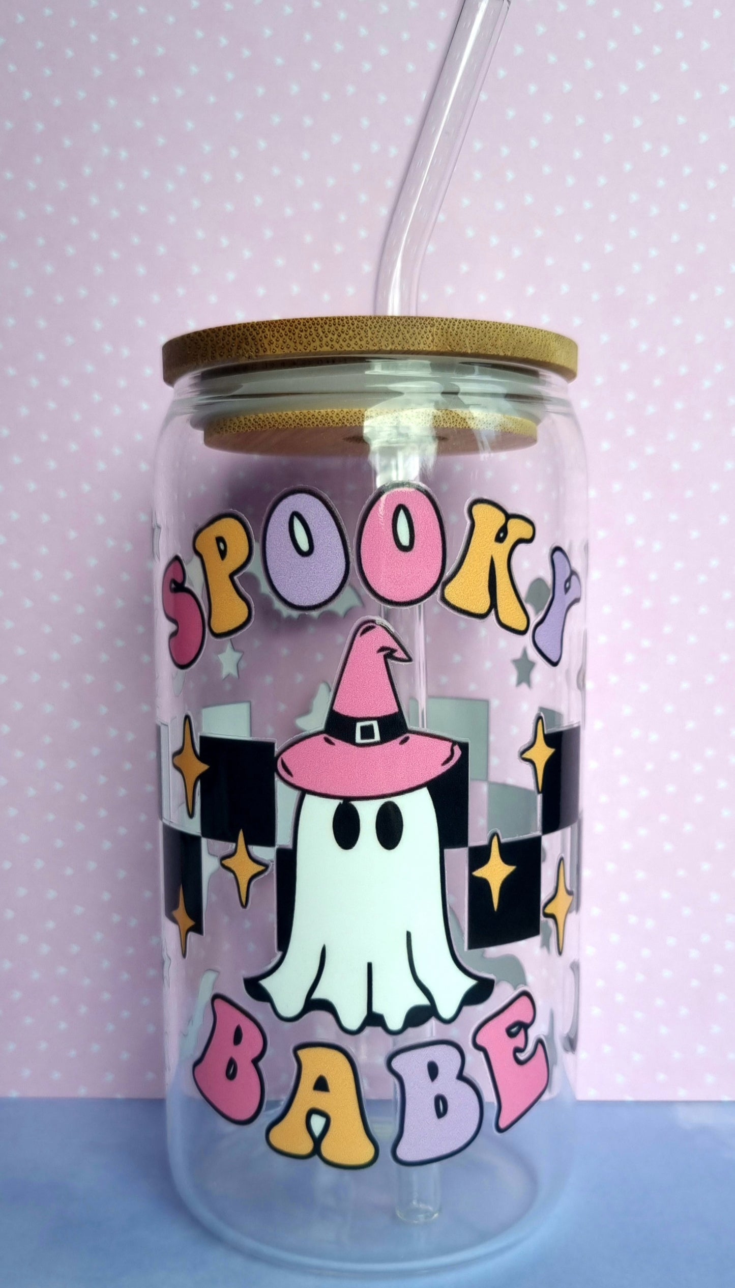 Spooky Babe Ghost Print Glass Cup 500ml