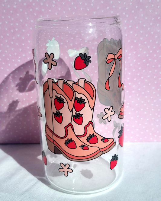 Cowgirl Boots Print Glass Cup 500ml