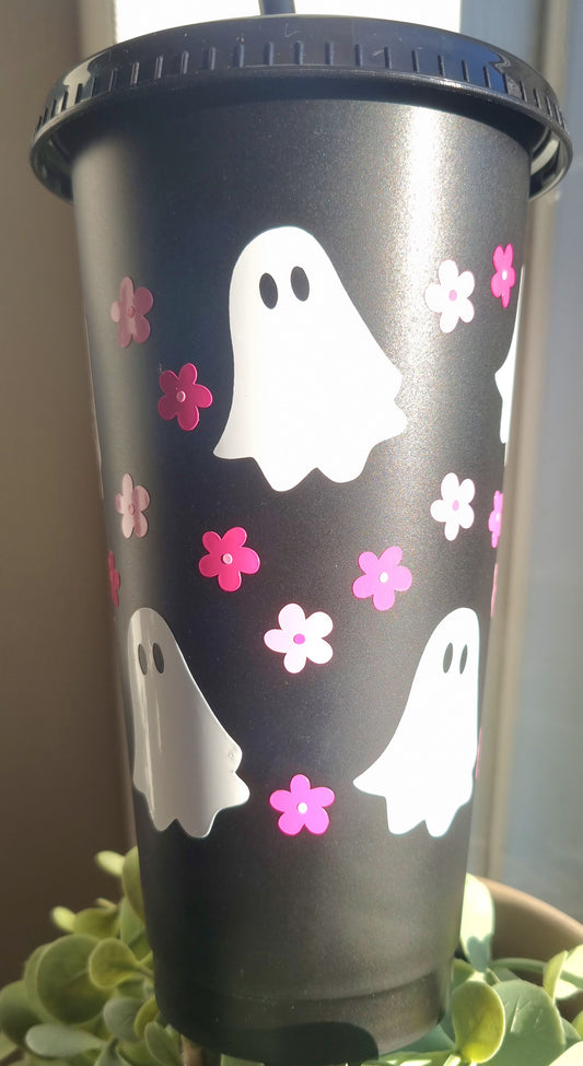 Cute Ghost Print Black Tumbler 700ml