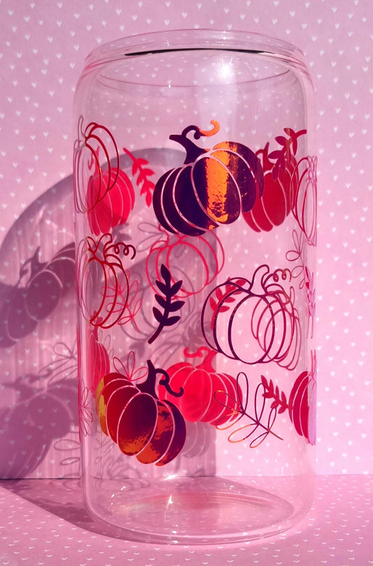 Metallic Pumpkin Print Glass Cup 500ml