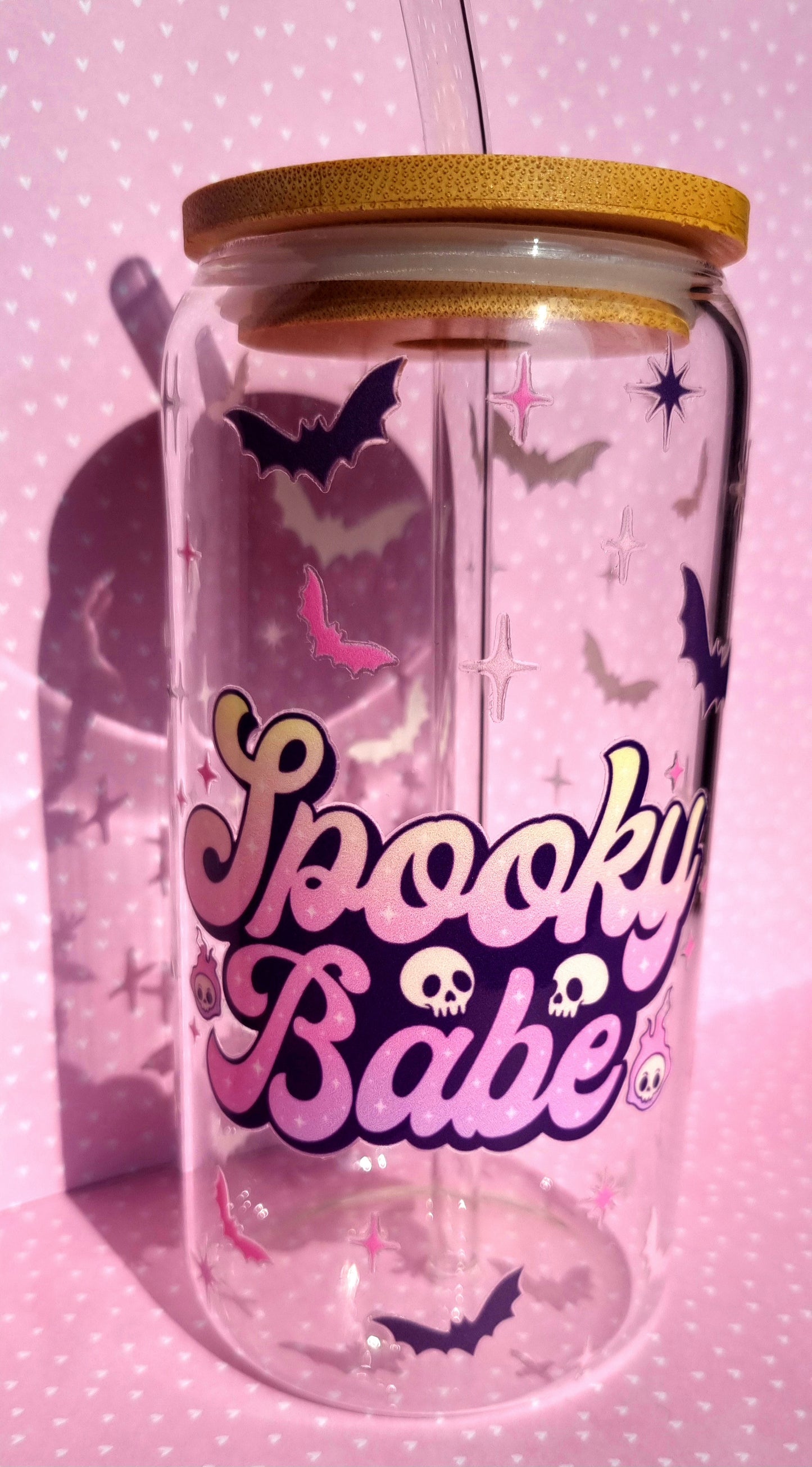 Spooky Babe Print Glass Cup 500ml