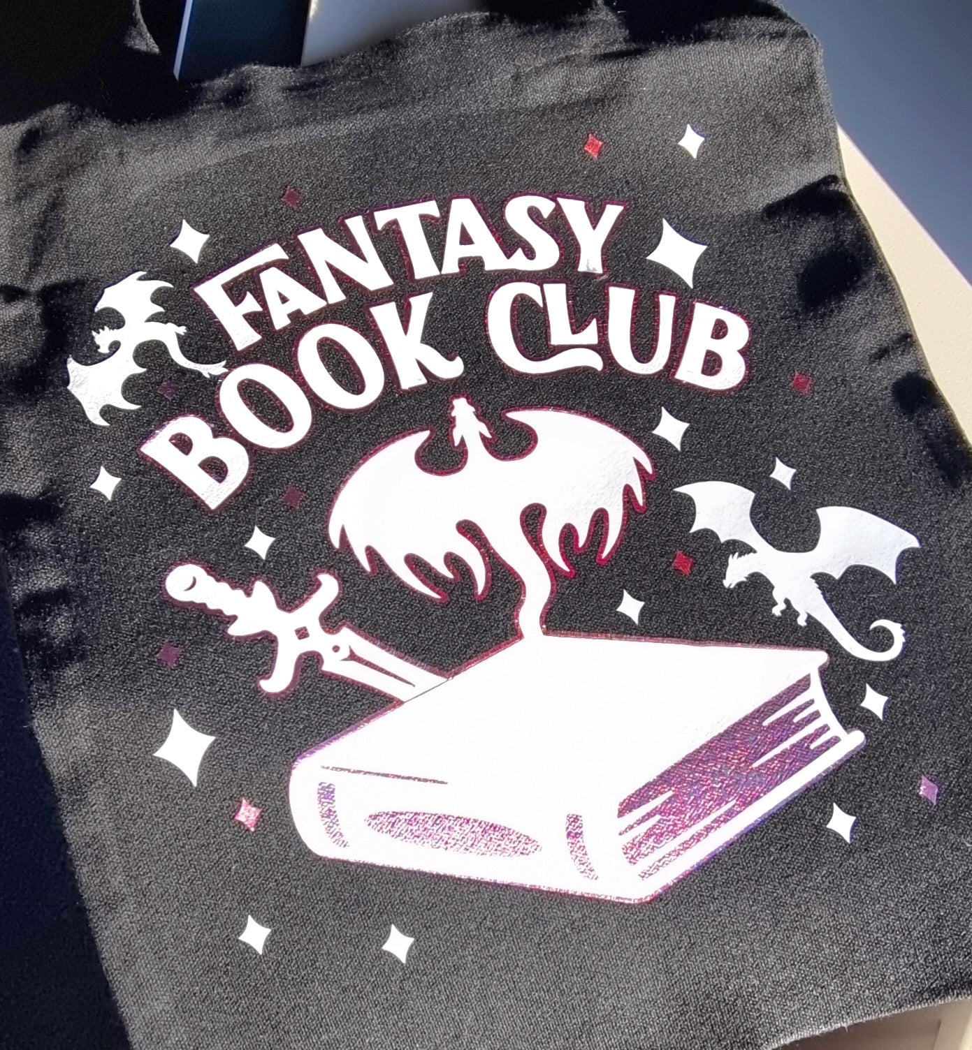 Fantasy Book Club Tote Bag with pink detail